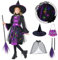 Funnlot Halloween Witch Costume Kids, Light Up Girls Witch Costume with Witch Dress, Witch Hat,Witches broom and Candy Bag, Girls Wizard Set for Toddler Girls Halloween Costume, Purple (S)