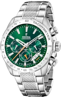 Festina Chronograph für Herren (44,5 mm) grünes Zifferblatt/Edelstahlarmband F20668/3