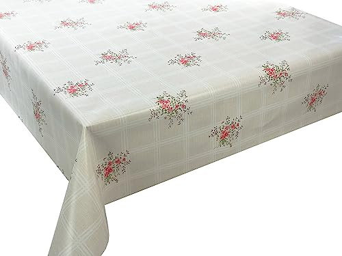Wachstuch Tischdecke abwaschbar Gartentischdecke, Viele Größen und Designs, wasserabweisend (Blumen Rot Grün Beige- WF-3409A, 180x140 cm)