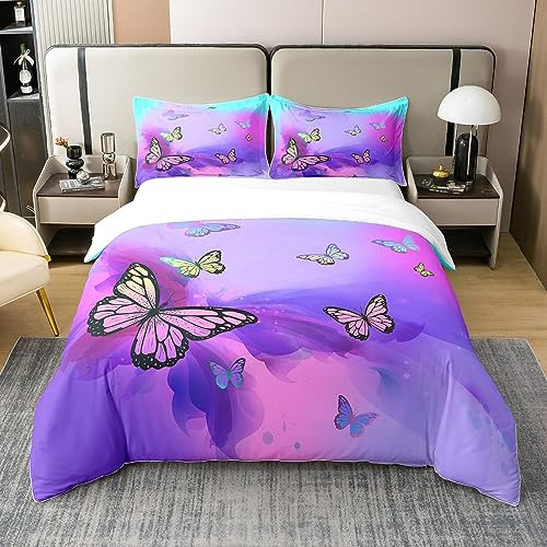 Homewish 100% algodón Boho Mariposas Funda Nórdica,Coloridas Mariposa Juego de Ropa de Cama 135x200,Acuarela Corbata Tinte Pastel Consolador Cubierta, Estilo Bohemio Funda de Ropa de Cama con 1 Funda
