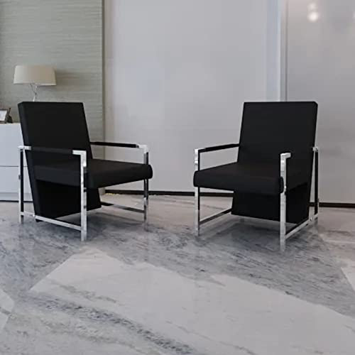 Homgoday Sessel 2 STK. Fernsehsessel Loungesessel Relaxsessel Fernsehsessel TV-Sessel Lesesessel Einzelsofa Ruhesessel Einzelsessel für Schlafzimmer Wohnzimmer Verchromtes Gestell Schwarz Kunstleder