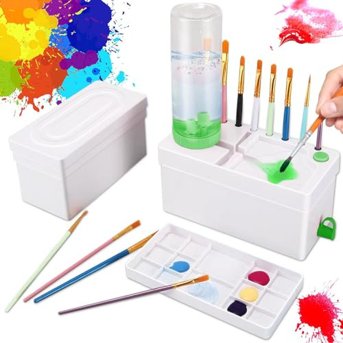 EPROICKS Verbesserte 4-in-1-Pinselreiniger, Brush Rinser Wasserkreislaufspüler, Pinselhalter mit Palette, Pinselspüler für Acryl-, Aquarell- und wasserbasierte Farben, Mal- und Kunstzubehör (Grün)