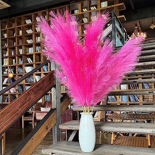 Pampas Grass Decor Tall,8pcs 43.3/110cm Large Pampas Floral Fluffy,Long Feather Flowers for Boho Wedding Arangement Bedroom Living Room Decorations (hot pink, 8pcs 43.3/110cm)