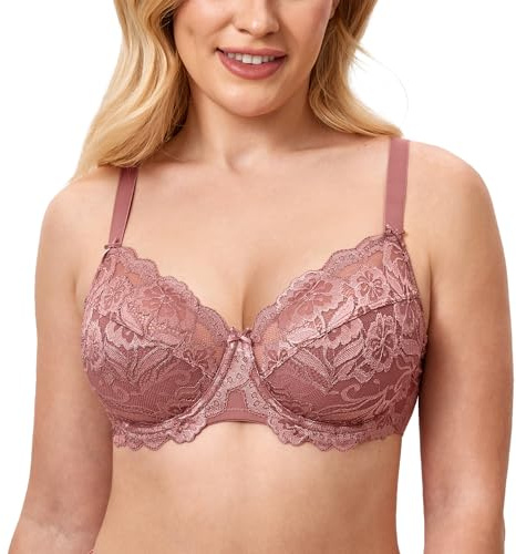 DELIMIRA Damen Spitzen BH mit Bügel Vollschalen BH Große Brüste Ungefütterte Jahrgangsrose 85I