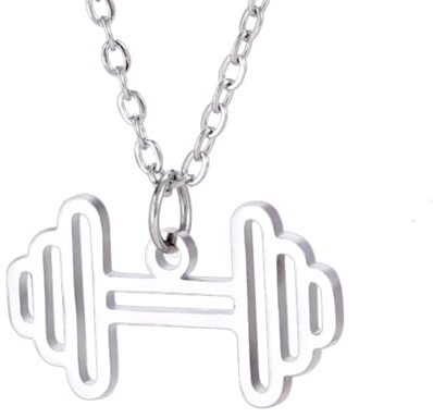 TEAMER Herzschlag Hantel Halskette Gewichtheben Mädchen Langhantel Anhänger Edelstahl Bodybuilding Sportler Übung Sport inspirierter Schmuck für Frauen (Hantel – Silber)