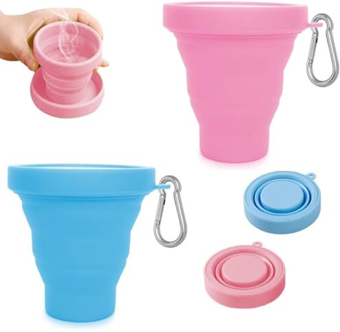 Bicchiere Portatile Pieghevole da Viaggio,Bicchiere Pieghevole in Silicone,2 Pezzi Bicchiere Pieghevole da Viaggio,Senza BPA,Riutilizzabile, Ideale per Picnic,Campeggio,Escursionismo e Viaggi