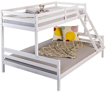 Inter Link – Etagenbett – Hochbett – Jugendbett -Stockbett – Kinderbett – Kiefer massivholz – Weiß – 2 Liegeflächen 90 x 200 und 140 x 200 cm - Ohne Lattenroste - Sleepy Cloud