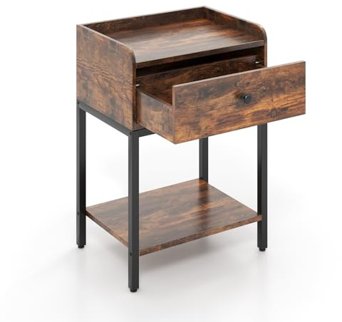 KOMFOTTEU Comodino con cassetto e ripiano, comodino in legno, tavolino da divano, stile industriale, console notturna, 42 x 30 x 60 cm, per camera da letto, soggiorno (1)