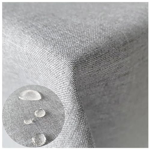 Hochwertige Tischdecke Stofftischdecke In und Outdoor Leinenlook wasserabweisend schmutzabweisend wetterfest Gartentischdecke Tafeldecke Tischtuch (Hellgrau, Rund 140cm)