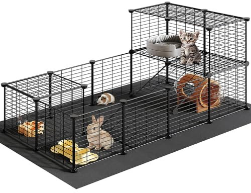 HOOBRO Gabbia per Porcellini d'India con Tappetino Impermeabile, 24 Pannelli per Piccoli Animali, Gabbia per Conigli, Gabbia per Polli, Recinto per Animali Domestici, Nero EBK03PP03