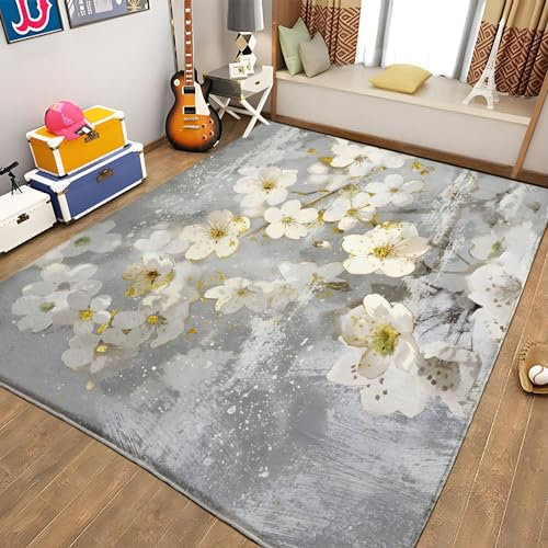 Teppich Wohnzimmer 160cmx230cm Eingang Flur Dreidimensionale Blumen Mit Grauem Hintergrund Design - Teppich Schlafzimmer, Esszimmer, Küche Flauschiger Extra Weich Tepich Einfache Reinigung Anti-Rutsch