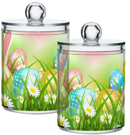 Ostereier, Gras, Schmetterlinge, Hasenohren, Kosmetik-Organizer, Kunststoff, Wattebällchen und Tupfer, Halter mit Deckel, Badezimmer-Behälter, Aufbewahrung, Schönheit, Make-up, Organizer, Aufbewahrung