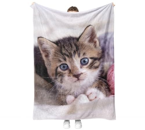 Katzen Kuscheldecke Flanell Decke Kitty-Muster Fleecedecke Flauschig Weich und Warme,3D Kitty Wohndecke Sofadecke Couchdecke Für Teens Erwachsene. (Kätzchen E, 150x200cm)