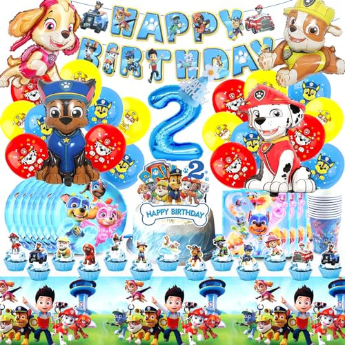 Paw Kindergeburtstag Deko 2 jahre, Dog Geburtstag Deko, Paw Deko Geburtstag, Geburtstagsdeko Kinder, Geburtstagsdeko Junge, Patrol Folienballon, Tischdecke Geburtstag,Teller,Tortendeko,Kuchen Deko