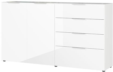 Lomadox Sideboard Anrichte Kommode Glasfront in weiß, B/H/T ca. 184/102/42 cm