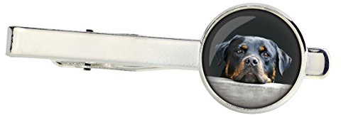 Art-Dog Pince à cravate avec photo de chien | Fait main | Couleur argentée | Marque anallergique sans nickel | Diamètre photo 16mm | Rottweiler