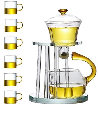 Lazy Glass Kung Fu Tee-Set, halbautomatische Glas-Teekanne, klares Borosilikatglas-Teekannen-Set (WENWAN)