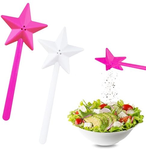 2 Pieces Wand Salt Shaker Fairy Wand Salt Shaker Stars Salt Wand Salt and Pepper Shakers Stars Stick Spice Dispenser with 3 Holes for Home Kitchen BBQ Restaurant Camping (Pink/White)