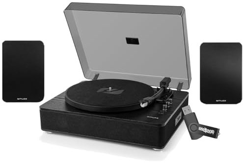 Bmi Platine Vinyle Muse MT-106 WD,33/45/78 Tours+ Enceintes Active 150W - Bluetooth, Port USB pour Lecture et encodage+clé USB 32go