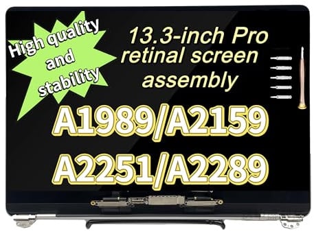 Ersatzbildschirm für MacBook Pro 13,3 Zoll A1989 A2159 Ende 2018 Mitte 2019 A2251 A2289 EMC 3214 EMC 3358 EMC 3301 Retina Full LCD Display Assembly 2560 x 1600 (grau)
