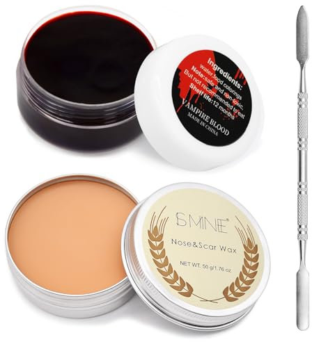 3 Piece Scar Wax SFX Makeup Kit with Fake Blood Gel, Skin Wax, Spatula Tool, Halloween Special Effects Wound Modeling SFX Stage Fancy Dress Up Cosplay Kit