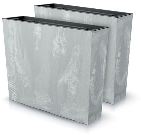 IMJ-Global Lot de 2 pots à fleurs rectangulaires Urbi Square Case Beton Effect en plastique 58 x 18 x 49,8 cm pour intérieur extérieur gris clair 44 litres design moderne