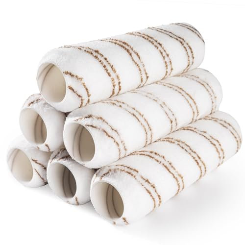 Mister Rui Paint Roller Sleeve 9 Inch (230MM), Microfiber Paint Roller Cover, Large Paint Roller for Painting on Smooth and Semi-Rough Surfaces, Pack of 6 Microfibre Roller Sleeves