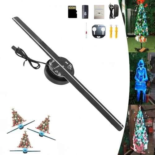 Proyector de ventilador LED de holograma 3D, árbol de Navidad de holograma 3D, Ventilador de holograma 3D Halloween, Holograma de ventilador LED, Proyector de holograma 3D con Biblioteca (1 juego)