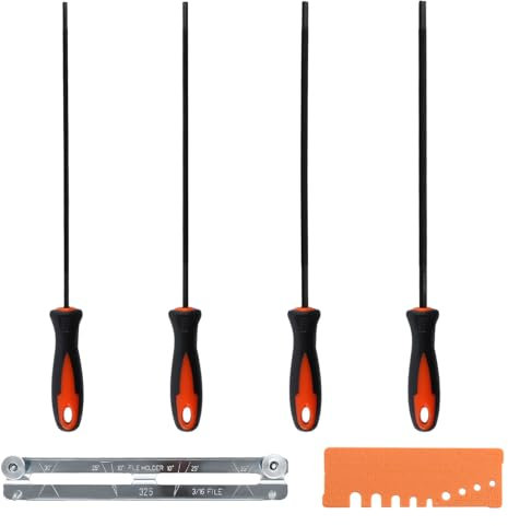 4 Stück Feile für Kettensäge, 4 Größen Rundfeilen Schärfen, Runde Kettensägefeilen, Stahl-Rundfeile Handwerkzeug mit Schnell Check Lehre Feilhilfe, Schwarz Halbrunde Holzraspeln für DIY-Elektrosägen