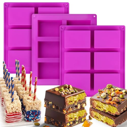 XoeLLe 3 Pièces Moule Tablette Chocolat, 6 Cavités Moule Barre de Céréales, Rectangulaire Moule Silicone, Moule Bonbon Silicone Peut Résister à -20 ℃-230 ℃ pour Diy Gâteau, Glace, Pudding (B)