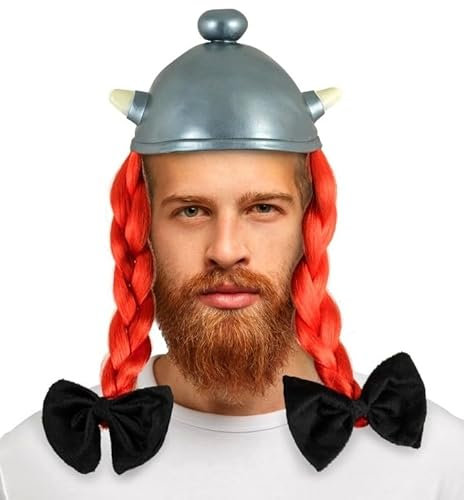 Chaks - Obelix Helm aus Latex mit roten Zöpfen, Asterix und Obelix, Kostüm Accessoires für Erwachsene, Karneval