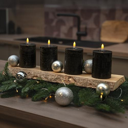 INSPINOVIA LED Echtwachs Kerzen mit Fernbedienung & Timer | Weihnachtskerzen | Ideal für Adventskränze | 3er und 4er Sets | Weihnachtsdeko | Adventskerzen (Anthrazit, 4er Set | 10 cm)