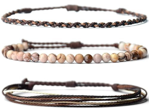 XSDSLS 3 Pièces Bracelet Bracelet Homme Bracelet Œil de Tigre Perles Naturelle Bracelet Perles Naturelle Bracelets en Tressée Corde Superposition Fait main Femmes Hommes (Pierre Zèbre australienne)
