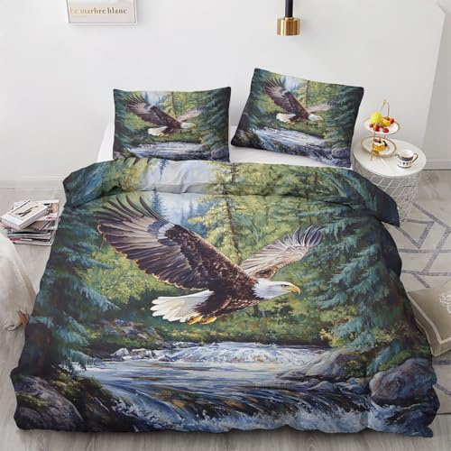 Generisch Adler Deko - Adler Bettwäsche 135x200 Winter, Naturmotive Landschaft Bettbezug 135 x 200 2er Set mit 1 Kissenbezug 80x80, Weiche Mikrofaser Winterbettwäsche mit Reißverschluss A*&218