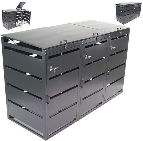 D+L GmbH Mülltonnenbox Müllbox 2, 3 oder 4 fach Anthrazitgrau (Ral 7016) Metall 240 L