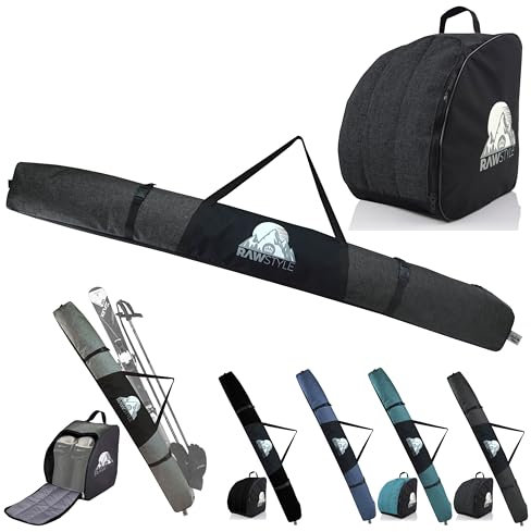 Rawstyle Skitasche Ski-Schuh-Tasche Kombi-Set SKI-Tasche wasserdicht Ski Bag Ski Cover Wintersport 160cm 180cm Modell 3 (meliert schwarz, 160cm)