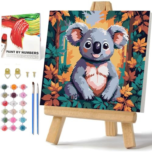 Daisen Art Koala Malen Nach Zahlen, Koala Paint by Numbers, Tiere Malen Nach Zahlen für Geschenke und Home Mit Box und Staffelei 20x20cm