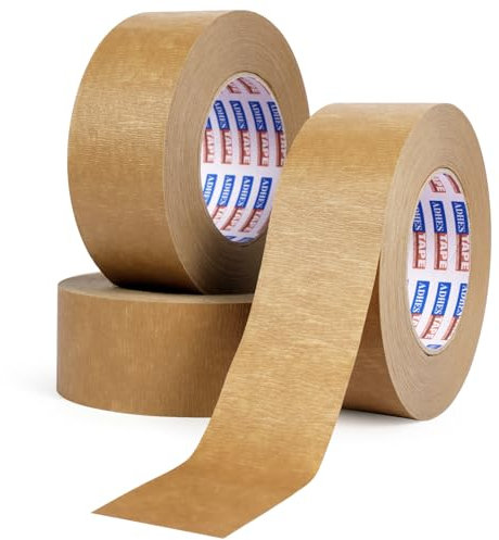 ADHES Umweltschonendes Paketband Papier, 7,5 mil, 50mm x 50m x 3 Rollen, Biodegradable Kraft Packing Tape Beschreibbar & Unbeschichtet zum Versenden, Umziehen, Versiegeln