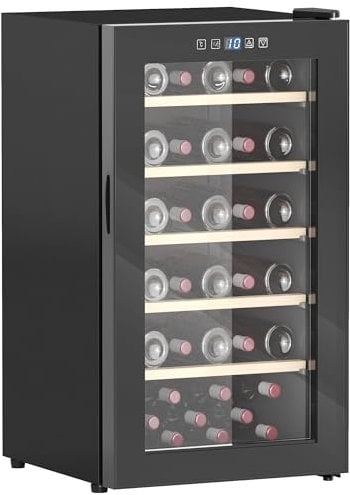HOMCOM 41 Bottle Wine Fridge, 91 Litre Capacity, 45cm Freestanding Wine Cooler Fridge with Glass Door, LED Light, Digital Touch Screen, Temperature Control, Black