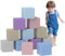 HOMCOM Set 12 Cubi Giocattolo Morbidi per Bambini 12-36 Mesi, Blocchi Schiuma per Bambini, Costruzioni Morbide in PU ed EPE, 20x20x20 cm, Multicolore Chiaro