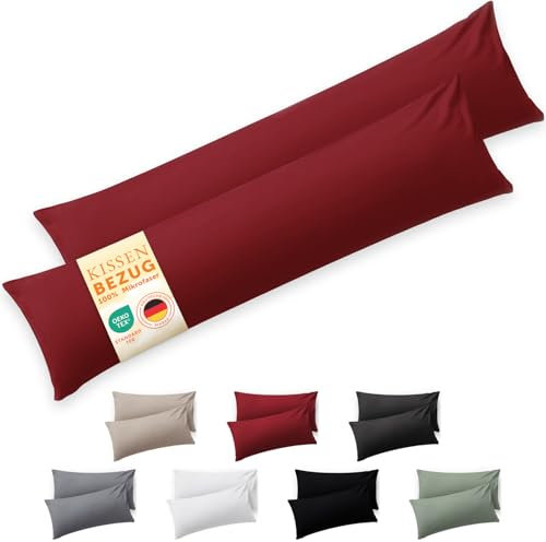 Blumtal Kissenbezug Seitenschläfer - 40 x 145cm, 2 Stück - Oeko-TEX zert. Seitenschläfer Kissenbezüge mit umgeschlagenem Rand extra weich & waschmaschinenfest - Kopfkissen - Bezug Kissen - Rot