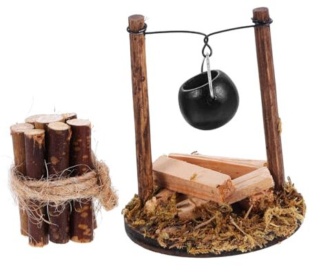 Gatuida 1 Ensemble Accessoires De Maison De Poupée Petits Ornements De Maison Pot De Camping Maison Miniature Pot Suspendu De Camping Maison Miniature Mini Ornement De Pot De Maison Bois