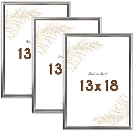 Wackadoo Bilderrahmen 13x18 Silber 3er Set Fotowand Fotorahmen mit Glasscheibe Kunststoff Picture frame