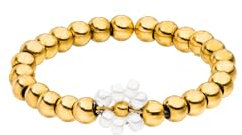 Purelei® Elastischer Blütenring – Ring mit weißen Glasperlen & Edelstahl-Metallkugeln – Größen S/M & M/L – Edelstahl in Gold, Silber oder Roségold – Anxiety - Fidget (Gold, M-L)