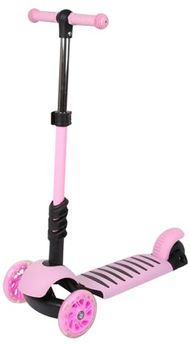 3-in-1 Kinder Roller Scooter,Kinderscooter mit Klapp- & Abnehmbarem Sitz,Faltbare,Höhenverstellbar,Led-räder Kinderscooter für Mädchen Jungen (Rosa 59x28x75cm)