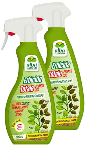 Albagarden - Diserbante Totale a base di Acido Pelargonico - Erbicida Ad Azione Disseccante Per Erbacce, Gramigna Alghe e Muschi - Spray Pronto Uso x 2 Pezzi