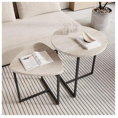 Benicasa Set of 2 Round Black Coffee Tables for Living Room Modern Accent Tables End Tables for Small Spaces Living Room decor(Teak Oak)