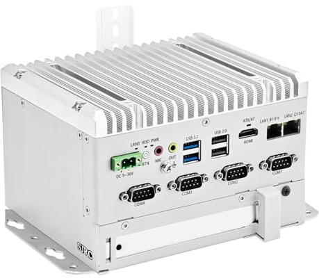 SJRC Fanless Mini PC Core J6412, Industrial DIN Rail Mini Computer 4 COM RS232/RS485/422 Port, Dual Gigabit RJ45 LAN, Micro Desktop PC USB, SATA, Linux, DDR4 32GB RAM 1TB SSD