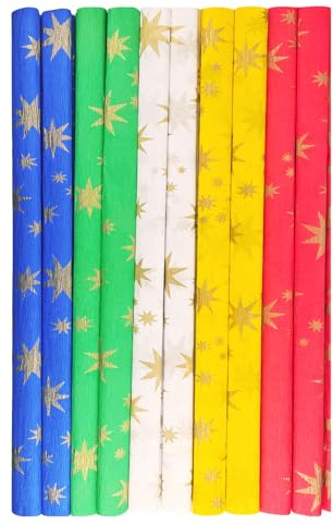 Netuno 10 Rollen Krepppapier bunt 200 x 25 cm Goldstern Bastelpapier | Papierrollen Dekoration Basteln Floristenkrepp Bastelkrepp Gärtnerkrepp crepe paper Krepp Papier Laternen Girlanden