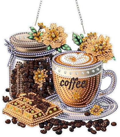 KEYIFA 5D Kaffee Schokolade Diamond Painting Fensterbilder Erwachsene, DIY Diamond Painting Beidseitig Anhänger, Hängende Art Window Pictures Kit für Wohndeko Gift 20x20cm